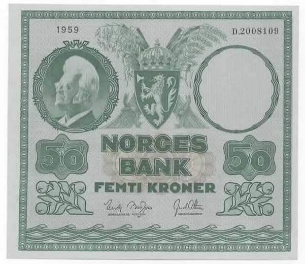 Norge 50 kroner 1959 D kv. 1+/01
