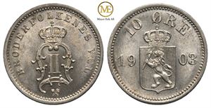 10 øre 1903 Oscar II. Praktfull. Kv.0