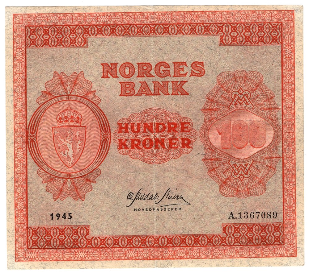 100 kroner 1945 A.1367089. Kv.01