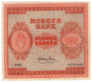 100 kroner 1945 A.1367089. Kv.01