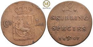 2 skilling 1827 Carl XIV Johan. Kv.1+/01