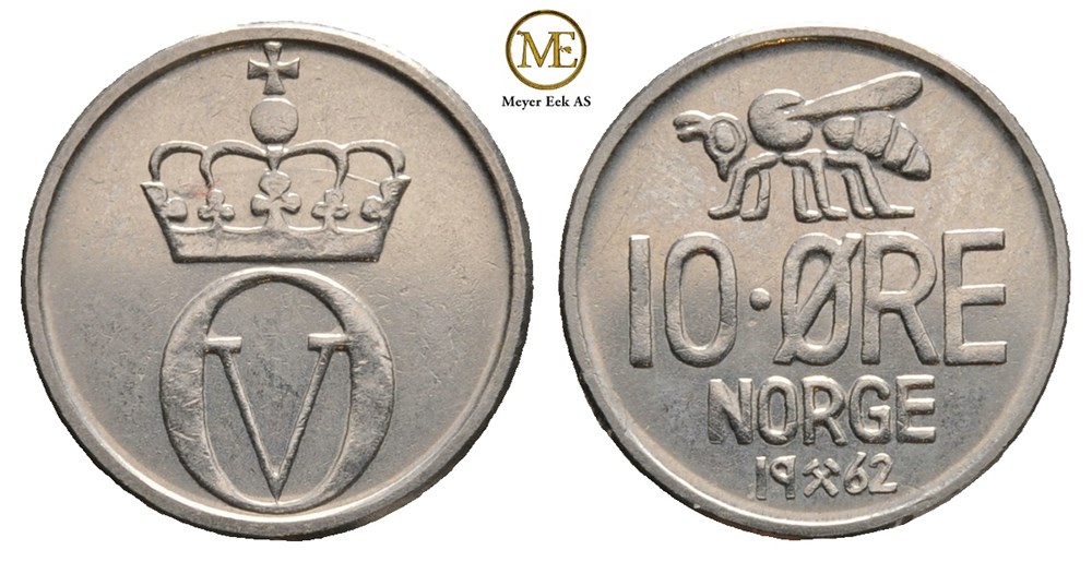 10 øre 1962 Olav V. Prakteksemplar