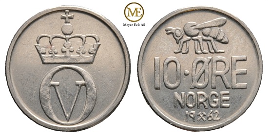 10 øre 1962 Olav V. Prakteksemplar