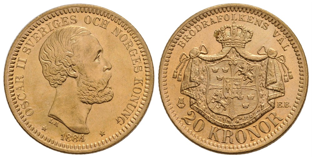 20 kroner 1884 Oscar II. Kv.0/01