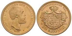 20 kroner 1884 Oscar II. Kv.0/01