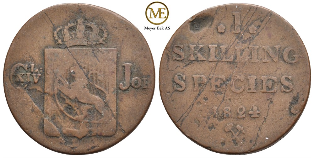 Skilling 1824 Carl XIV Johan. NM.60a. Kv.1-