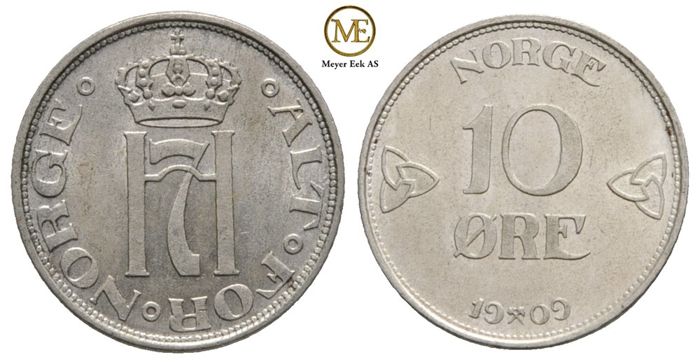 10 øre 1909 Haakon VII. Kv.0