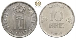 10 øre 1909 Haakon VII. Kv.0