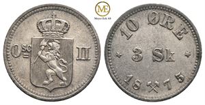 10 øre/3 skilling 1875 Oscar II. Kv.01