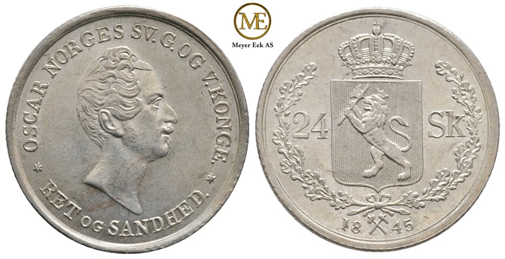 24 skilling 1845 Oscar I. NM.15. Kv.0