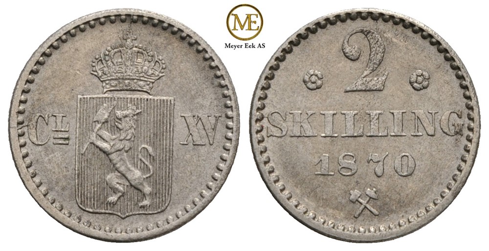 2 skilling 1870 Carl XV. NM.21a. Kv.01