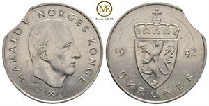 5 kroner 1993. Feilpreg
