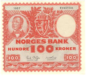 100 kroner 1957 F.0457531. Kv.01