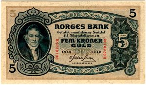 5 kroner 1940 R Kv.0