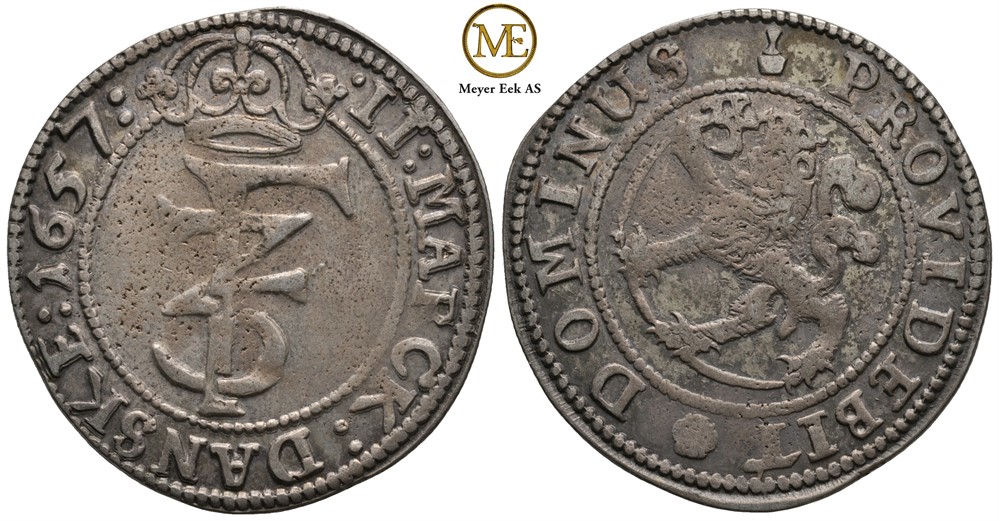 2 mark 1657 Frederik III. Kv.1/1+