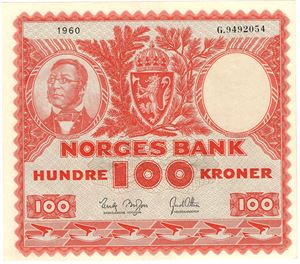 100 kroner 1960 G.9492054. Kv.01