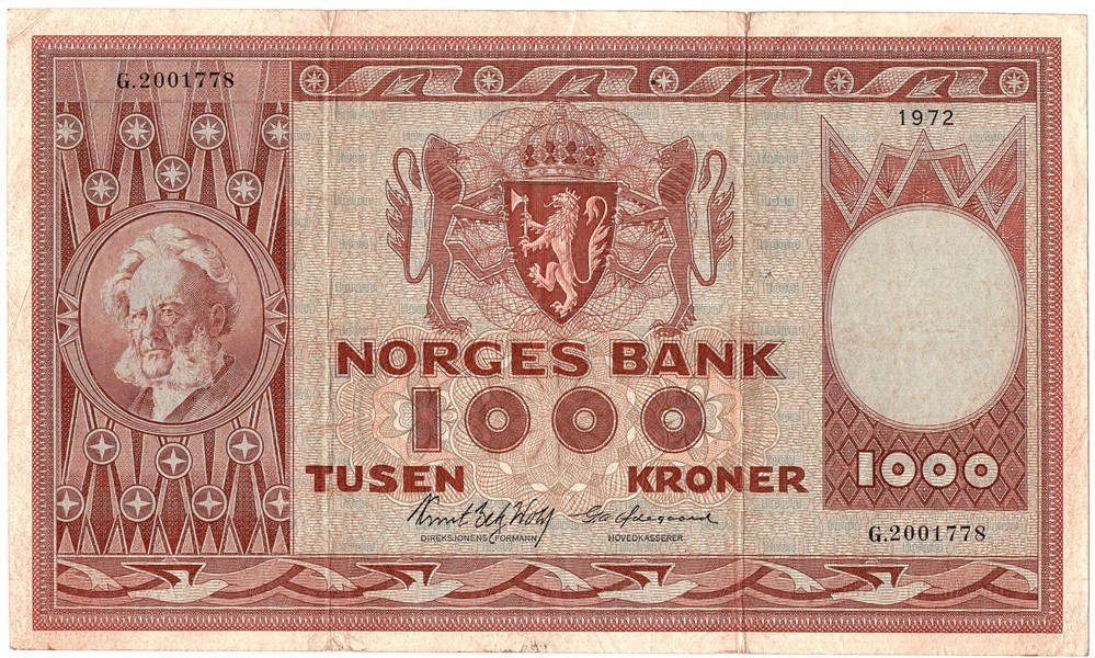 1000 kroner 1972 G.2001778 erstatningsseddel. Kv.1
