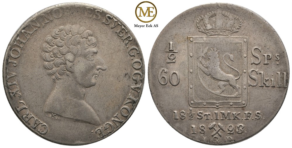 1/2 speciedaler 1823 Carl XIV Johan. Kv.1/1+
