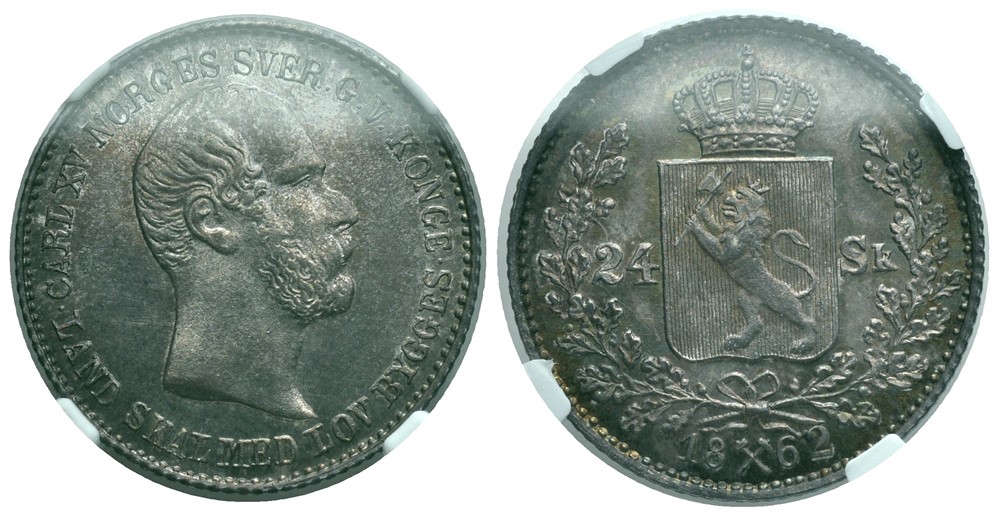 24 skilling 1862 Carl XV. MS 65. Kv.0