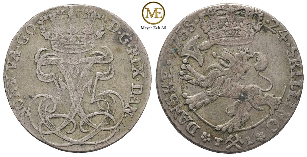 24 Skilling 1758 Frederik V. Kv.1/1+