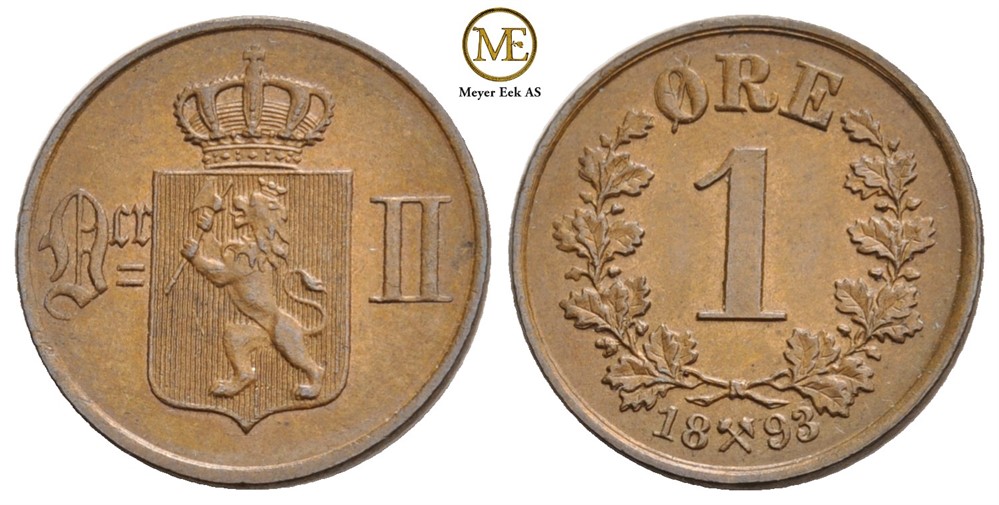 1 øre 1893 Oscar II. Kv.0