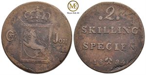 2 skilling 1834 Carl XIV Johan. Kv.1/1+