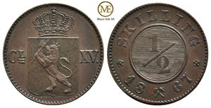 1/2 skilling 1867 Carl XV. Kv.0/01