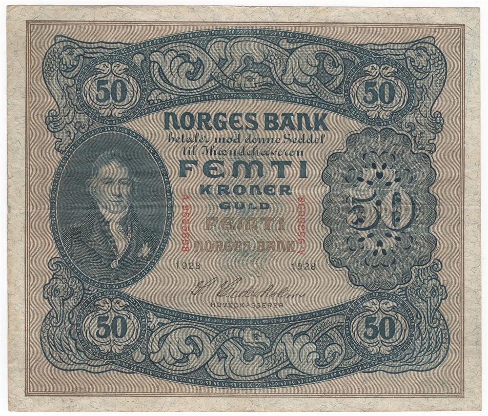 50 kroner 1928 A.9535698. Kv.1/1-