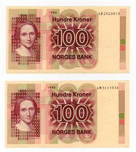 100 kroner 1980 AB og AM