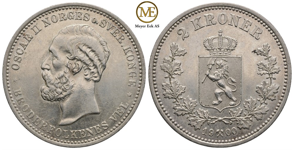 2 kroner 1900 Oscar II. Kv.0/01