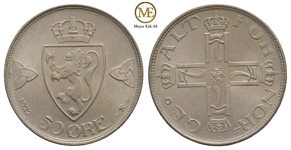 50 øre 1922 u/hull. Haakon VII. Kv.0