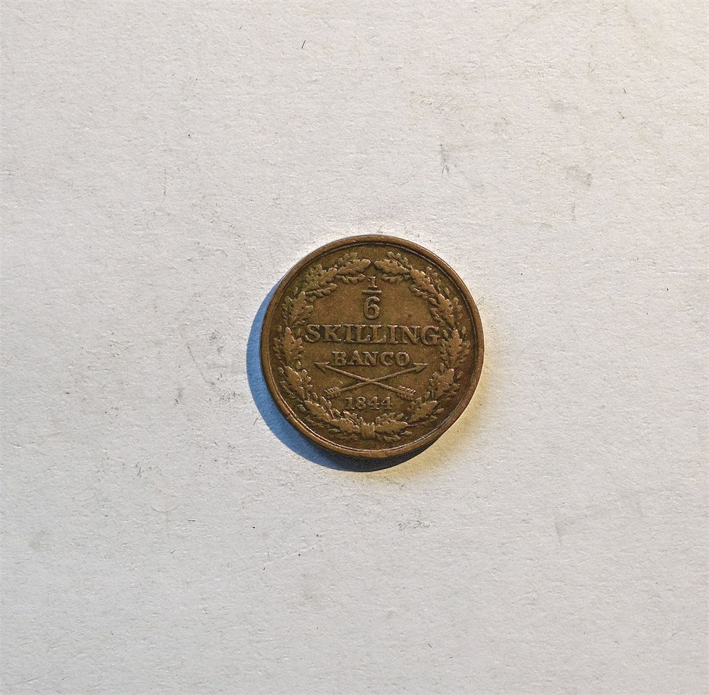 Sverige 1/6 skilling 1844 kv. 1+