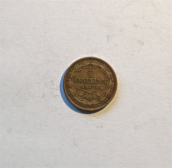 Sverige 1/6 skilling 1844 kv. 1+