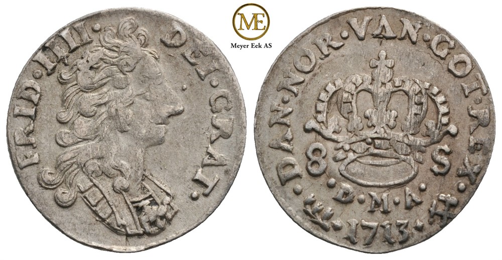8 skilling 1713 Frederik IV. NMD.36. Kv.1+