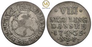 8 skilling 1735 Christian VI. RR. Kv.1+