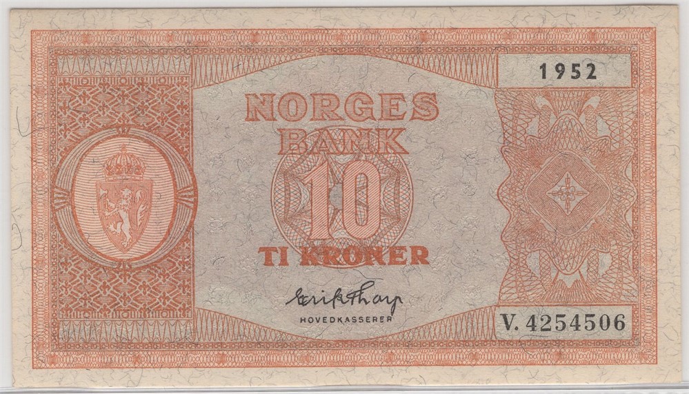 10 kroner 1952 V.4254506. Kv.0