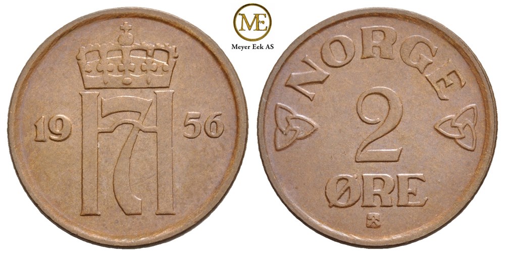 2 øre 1956 Haakon VII. Kv.0
