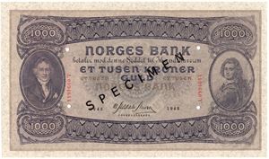 1000 kroner 1943 A.0994644. Specimen. Kv.0