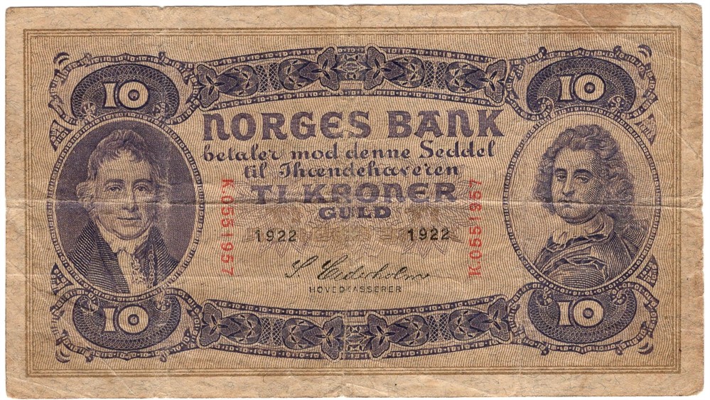10 kroner 1922 K.0551957. Kv.1-