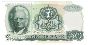 50 kroner 1975 Z.0157289. Erstatningsseddel. SSS-seddel. Kv.0