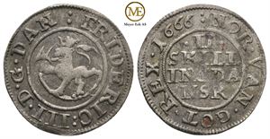 2 skilling 1666 Frederik III. Kv.01