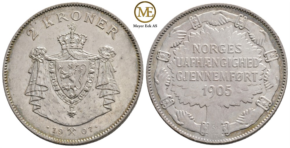 2 kroner 1907 Jub. Haakon VII. Kv.01