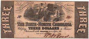 3 dollar 1863 North Carolina US. Kv.01