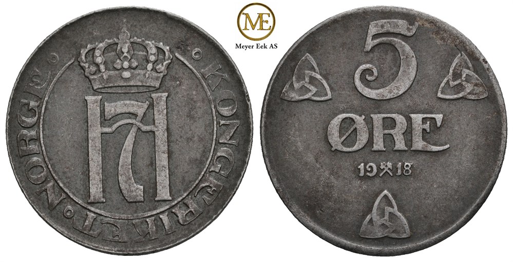 5 øre 1918/7 Haakon VII. Kv.1+