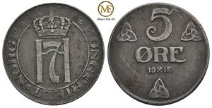 5 øre 1918/7 Haakon VII. Kv.1+