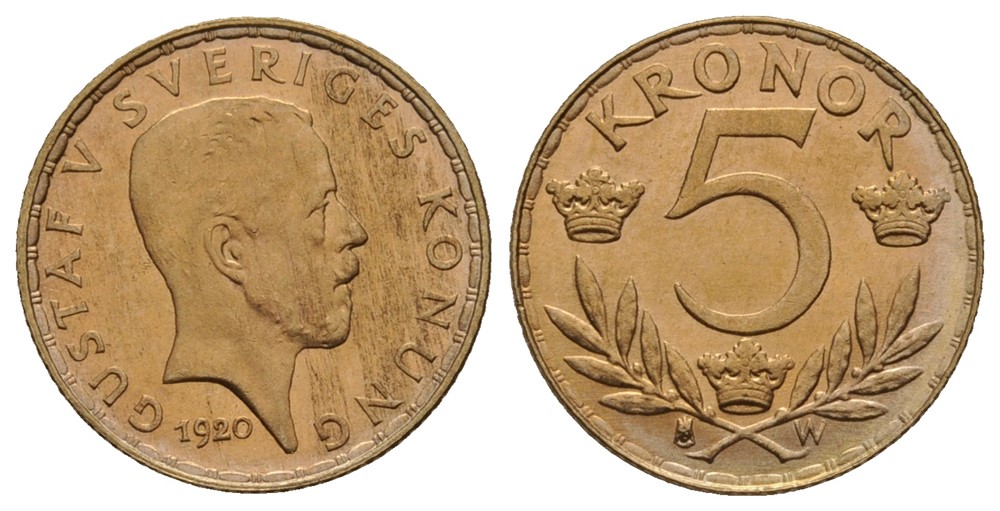 5 kronor 1920 Gustav V. Kv.01