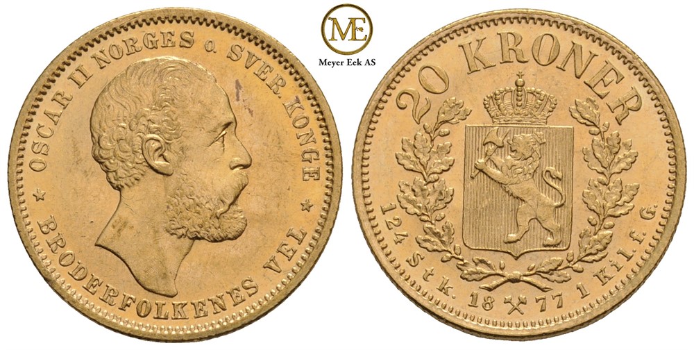20 kroner 1877 Oscar II. Kv.01