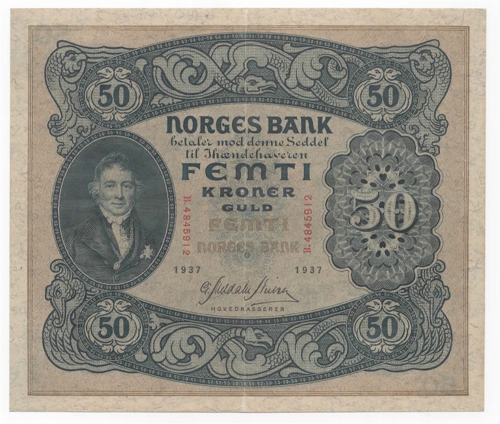 Norge 50 kroner 1937 B kv.1+