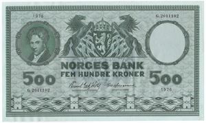 500 kroner 1976 G.2011102. Erstatningsseddel. Kv.0/01