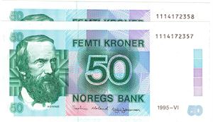 50 kroner 1995 i serie. Kv.0